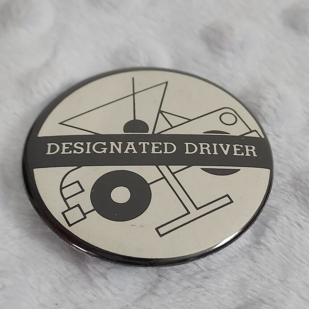 Vintage Designated Driver Martini Pin Back 1980s Safe Driving Promo Button Cab